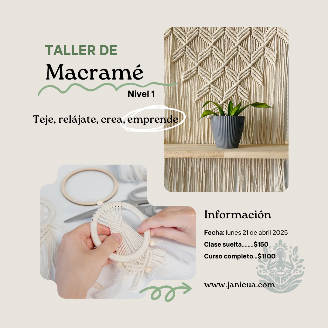 Post Instagram Taller de Macramé Orgánico Beige y Verde
